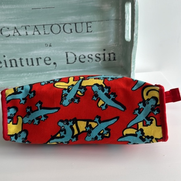 Marimekko Red Toiletry Pouch with Blue and Yellow Lizard Animal Print - Picture 4 of 10